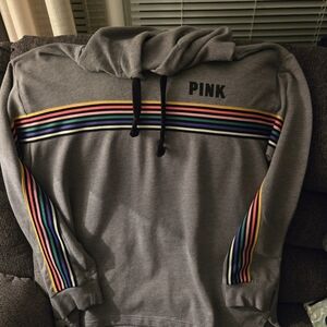 PINK Victoria's Secret Gray Sweater with Rainbow Stripes